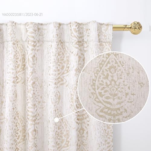 Mrs.Naturall Taupe Geometric Patterned Living Room Curtains, 84 Inch
