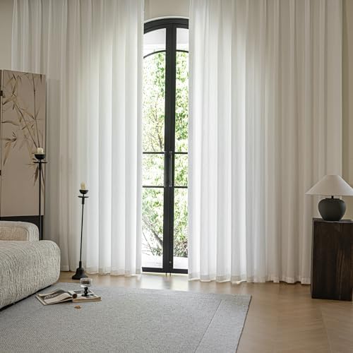 SUOUO Rustic Crinkled Linen Textured Semi-Sheer Curtains 84 Inches 2