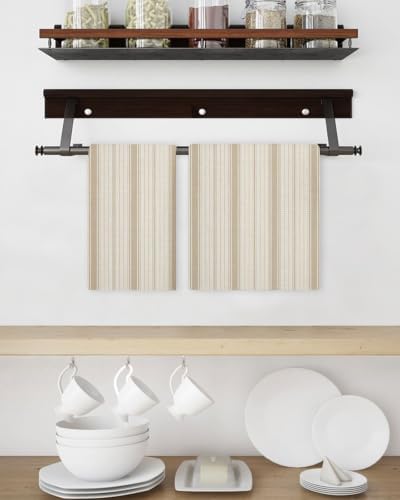 Beige Striped Hand Towels Set, Waffle Weave Kitchen Towels 3 Pieces