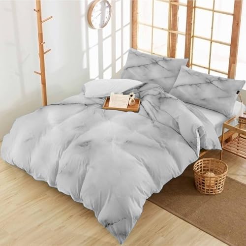 Duvet Cover Set Queen, Gray Marble Gradient Crack Art 3 Piece Bedding