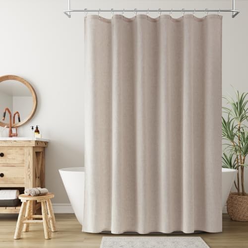 Extra Long Linen Shower Curtain for Bathroom 84 Inch Long Taupe