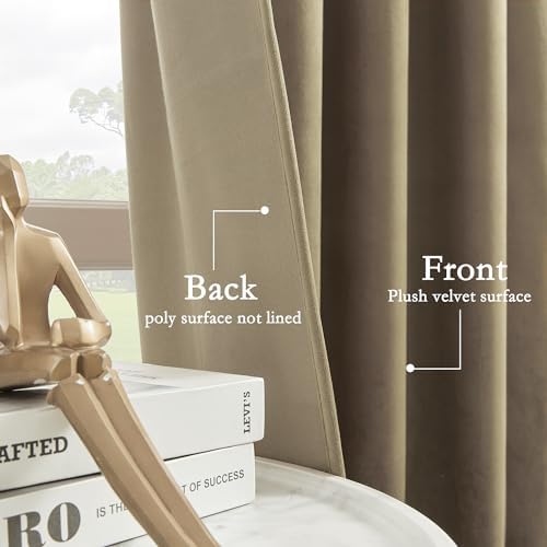 Timeper Taupe Blackout Back Tab Velvet Curtains 52x84 inches 2Pcs