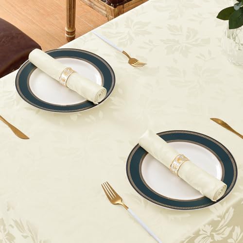 Romanstile Jacquard Rectangle Tablecloth 52 x 70 Inch, Ivory