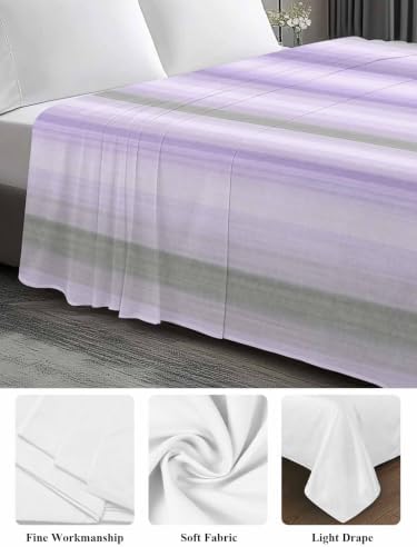 Cal King Size Flat Sheet Only, Gradient Purple and Gray Stripes Bed