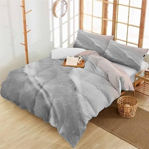 Duvet Cover Set Full, Boho Beach Waves Gray Gradient 3 Piece Bedding