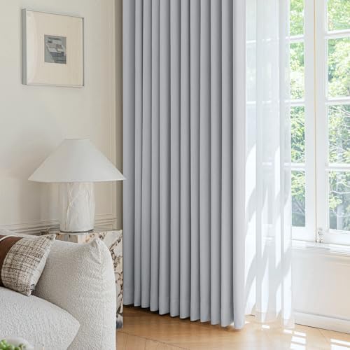 FMFUNCTEX 100% Blackout Light Grey Curtains 63 Inches for Bedroom, 2