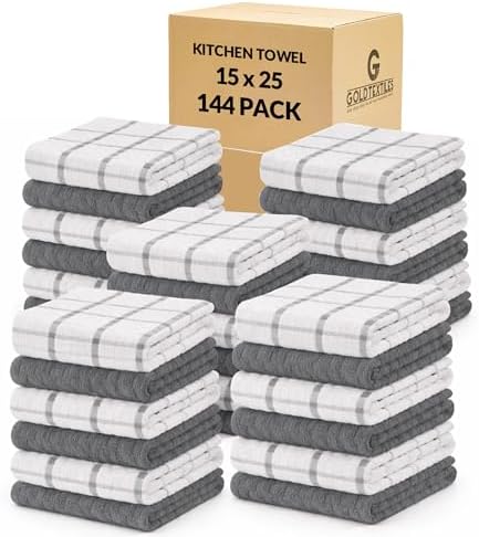 GOLD TEXTILES 100% Cotton Waffle Weave Kitchen Dish Towels 15x25