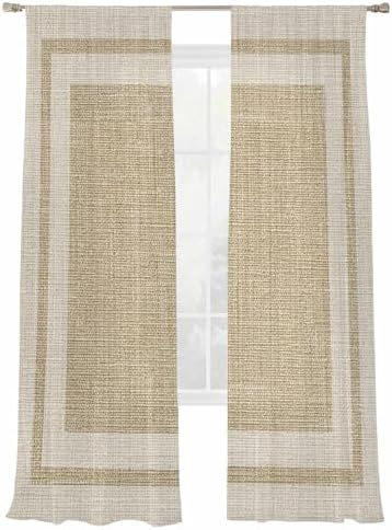 Beige Vintage Sheer Curtains 108 Inch Length 2 Panels, Rustic