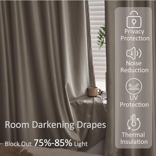 Fcosie Light Grey Velvet Drapes 120 Inches Long 4 in 1 Header Velvet