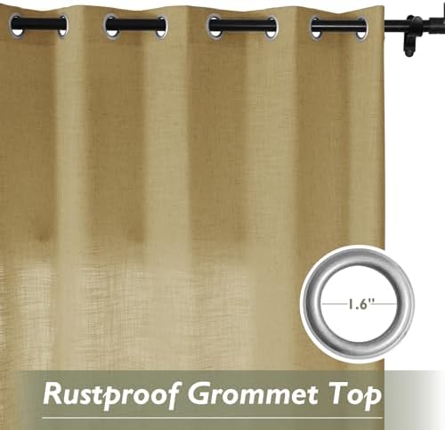Fcosie New Wheat Natural Linen Extra Long Curtain with Grommets Top