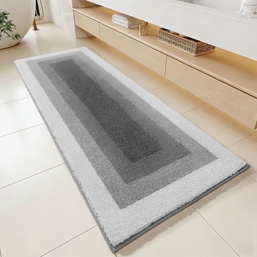 RORA Bathroom Runner 24x60 Gray Non Slip Absorbent Washable Long Bath