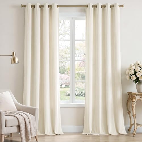 StangH Ivory White Velvet Curtains Privacy for Nursery, W52 x L84, 2