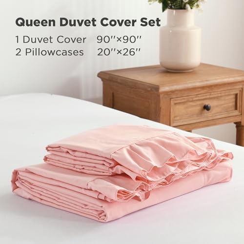 Andency Blush Ruffle Duvet Cover Queen, Shabby Chic Farmhouse Bedding