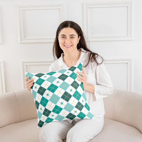 Erosebridal Grid Checkered Green Set of 2 Throw Pillow Covers 20x20