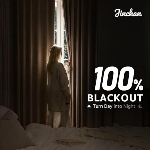 jinchan Linen Textured Blackout Curtains Back Tab 52 x 108 Inch 2