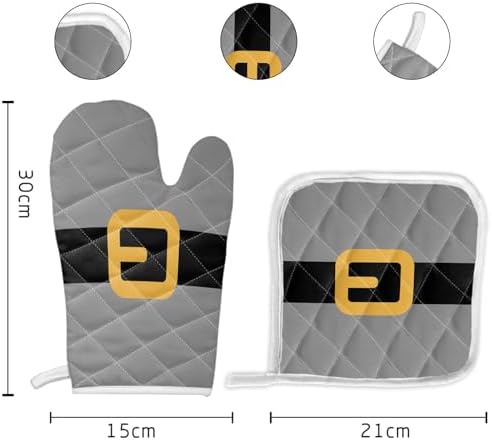 Quilted Cotton Terry Cloth Oven Mitt, Pot Holder Christmas Belt Grey