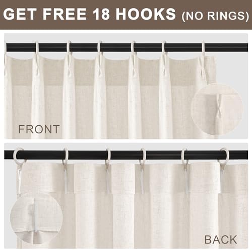 Hiasan Linen Pinch Pleated Curtains, 52" W x 63" L, Cream Beige,2