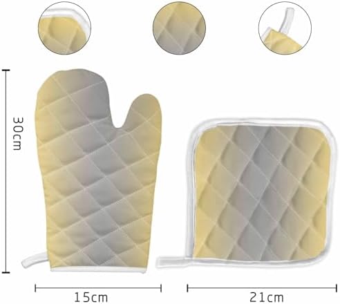 Quilted Cotton Terry Cloth Oven Mitt, Pot Holder Lemon Yellow Grey