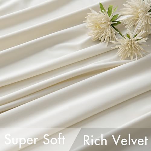 MIULEE Velvet Curtains 52x108 inches 2 Panels Ivory Room Darkening