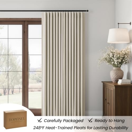 Oat Beige 84 Inch Luxury Linen Blackout Curtains for Bedroom 2 Panels