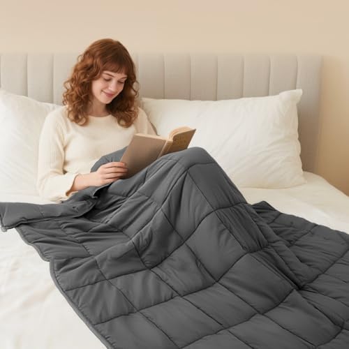 LiyLou Weighted Blanket for Adults (15 lbs, 48" × 72", Grey) Twin Full
