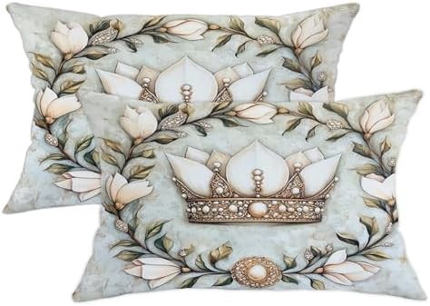 Magnolia Floral Crown Throw Pillow Covers Set of 2, Cream and Gold