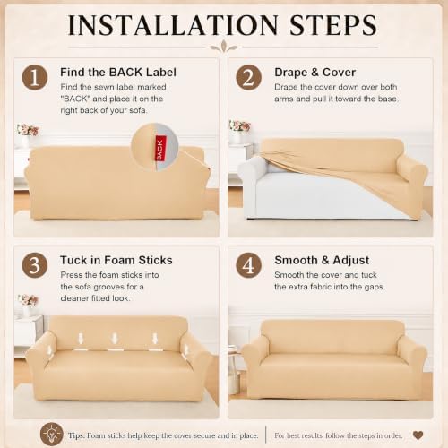 Sofa Cover Stretch Soft Washable with Non-Slip Foam Elastic Bottom