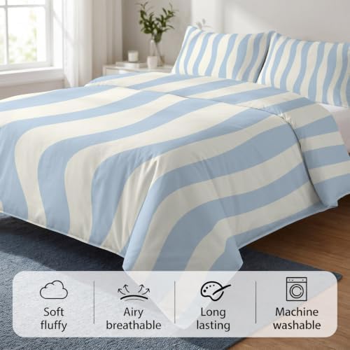 Duvet Cover King Size 3 Piece Bedding Set, Minimalist Stripes Soft