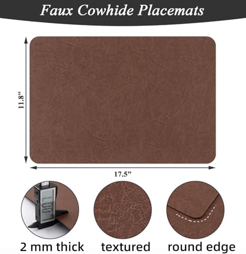 SHACOS Faux Leather Placemats Set of 6 Place Mats Table Mats, Toffee