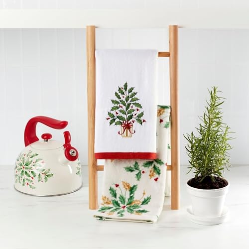 Lenox Holiday Tree Kitchen Towels, Set of 2, White, 18" W x 28" L