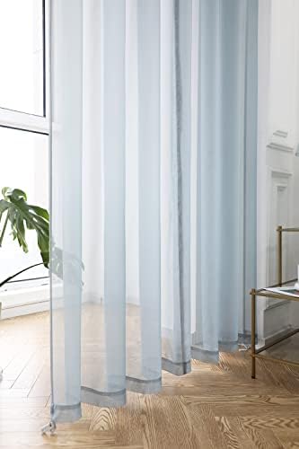 Light Gray Sheer Curtains 63 Inches Length 2 Panels Set Window Sheer
