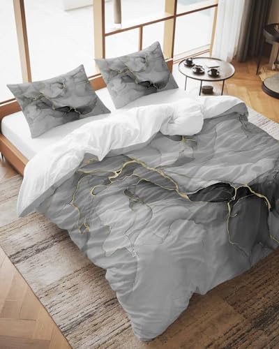 Grey Ombre Marble Queen Size Duvet Cover, Modern Gray Marble Crack