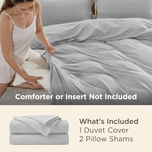 Bedsure Duvet Cover King Size, 3Pcs Double Brushed Bedding Set, Silver