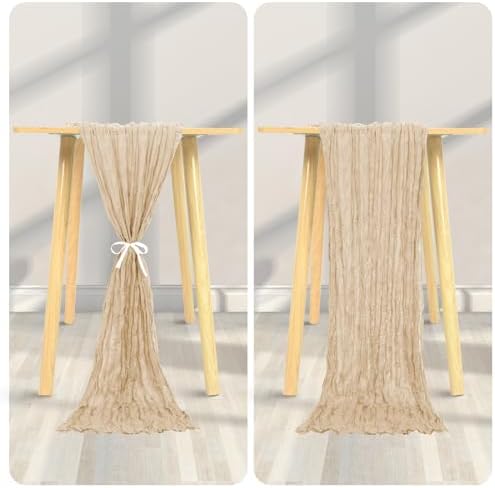 YMHPRIDE 12 Pack Beige Table Runners 20x120in Cheesecloth Table Runner