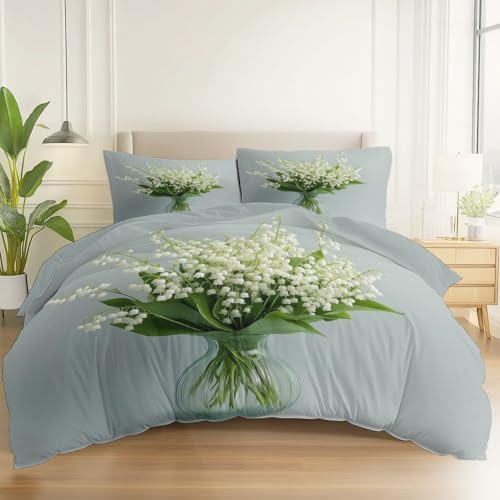 Duvet Cover Elegant Plants Bouquet Print with 2 Pillow Shams Perfect