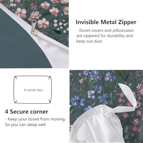 Natural Wildflowers and Meadows Duvet Cover King 3Pcs, Breathable