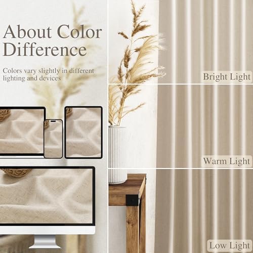 Nanspring Extra Long Linen Curtains 120 Inches Length Back Tab Birch