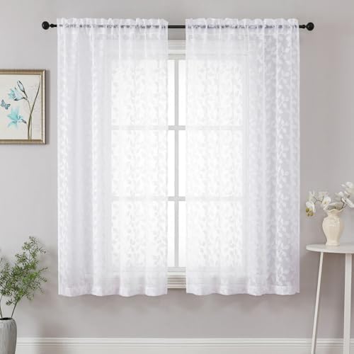 Chyhomenyc White Sheer Curtains 63 Inch Length 2 Panels Set, Light