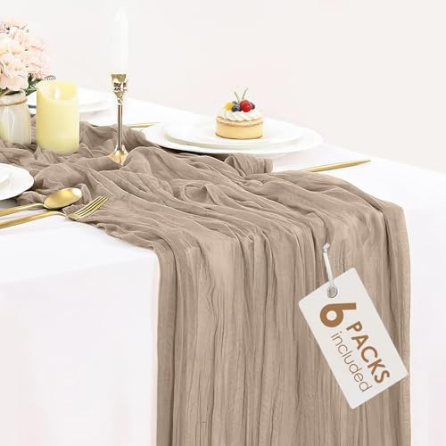 BLUETOP 6 Pack Nude Cheesecloth Table Runner,10ft Light Brown Gauze