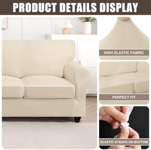 SearchI Stretch Sofa Cover Couch Cover, 4 Pieces Sofa Slipcover with 3