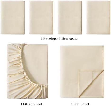 BYSURE 6 Pieces Bed Sheets Set(King, Cream/Beige) - Hotel Luxury Super