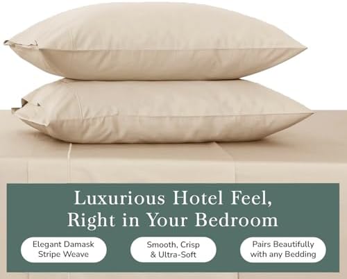 Feather & Stitch 100% Cotton Standard Pillow Covers Set of 2, 500TC