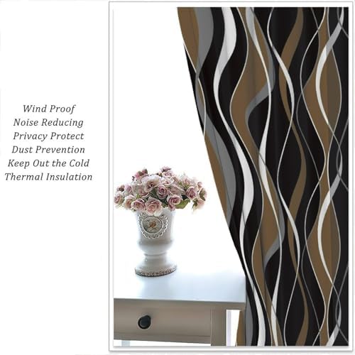 Brown Curtains Black and Gray Curtain with Rod Pocket for Bedroom