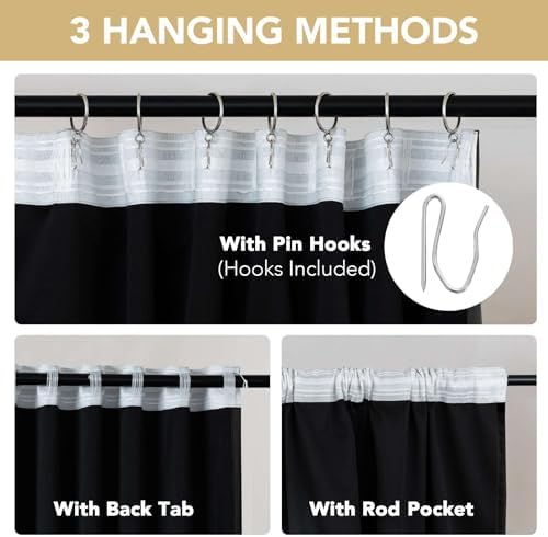 H.VERSAILTEX Black 100% Blackout Curtains 120 Inch Length 2 Panels Set