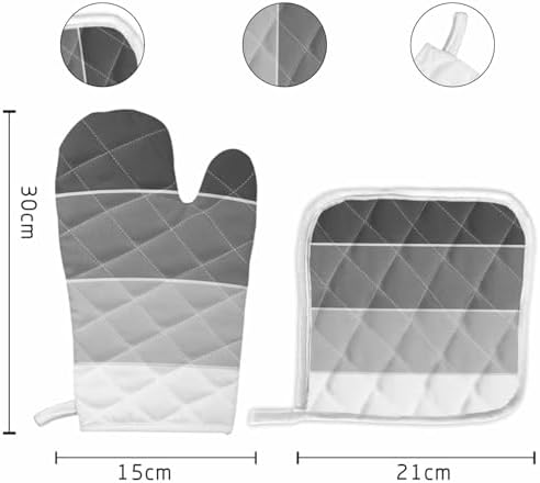 Oven Mitts and Pot Holder Set for Kitchen, Gray Gradient Geometric