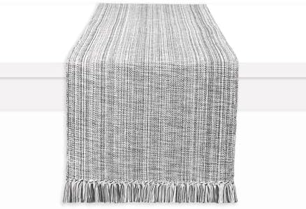 PurpleEssences Chambray Table Runner with Fringes - Mineral Gray &