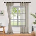 Fcosie Natural Flax Textured Stripe Sheer Curtain 63 inches Length