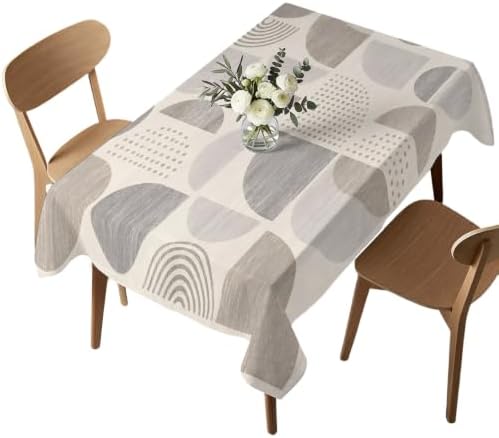 Beige Grey Ombre Geometric Table Cloth, Middle Century Vintage
