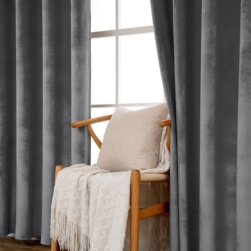 MIULEE Velvet Blackout Curtains Grey 52 x 84 Inch Length 2 Panels