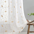 Floral Embroidery Beige Sheer Curtains 84 Inches Long, Rod Pocket